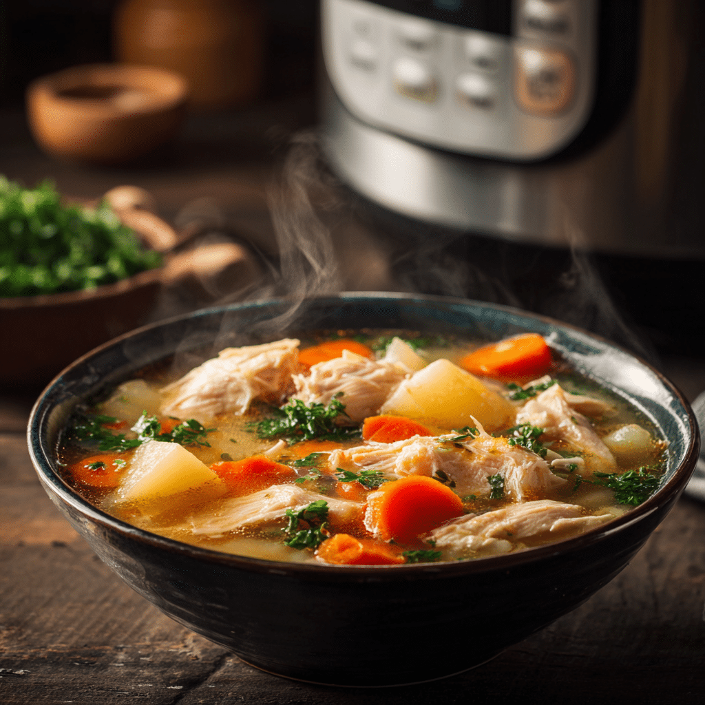 soupe de poulet au Cookeo servie chaude avec légumes frais