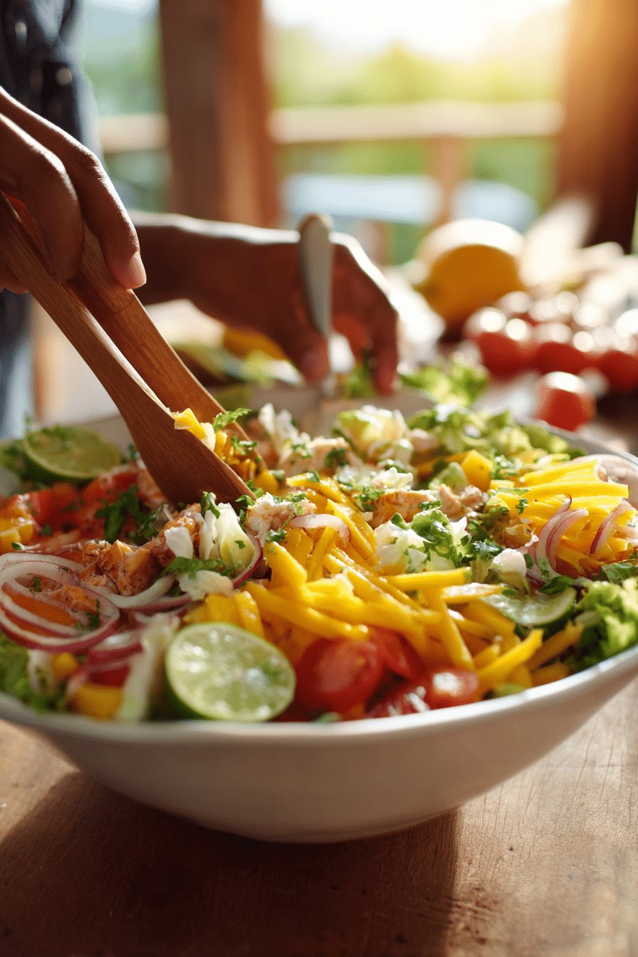 preparation-salade-mangue-poulet étape préparation salade mangue poulet vinaigrette citronnée