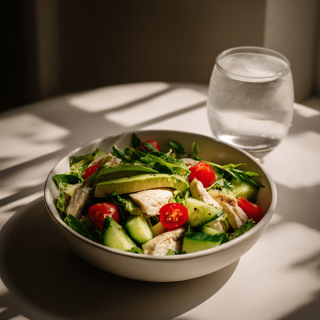 salade-poulet-roti-fraiche salade fraîche avec reste de poulet rôti et avocat