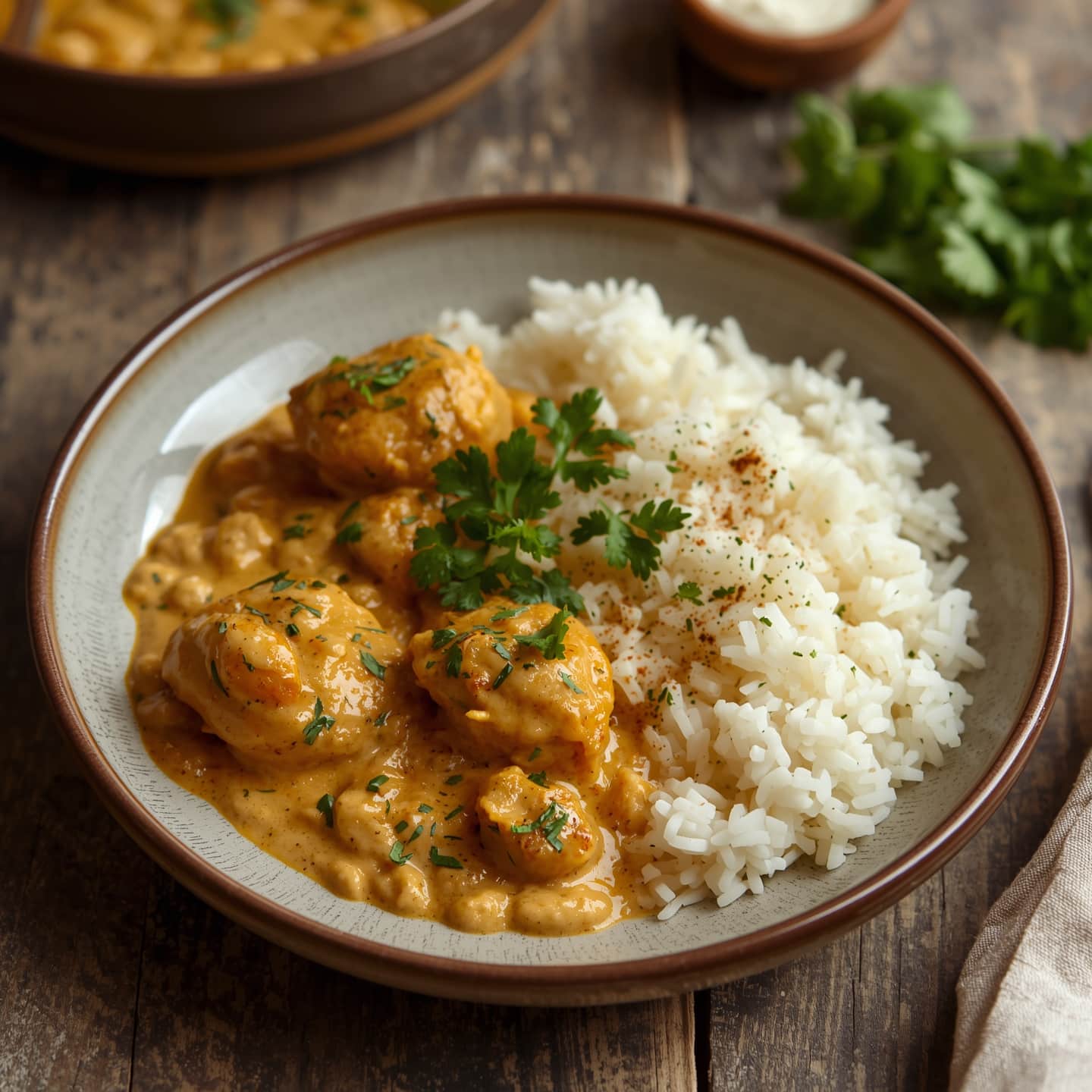 Curry de poulet au lait de coco – Recette crémeuse et parfumée 2 Curry de poulet au lait de coco servi avec riz basmati