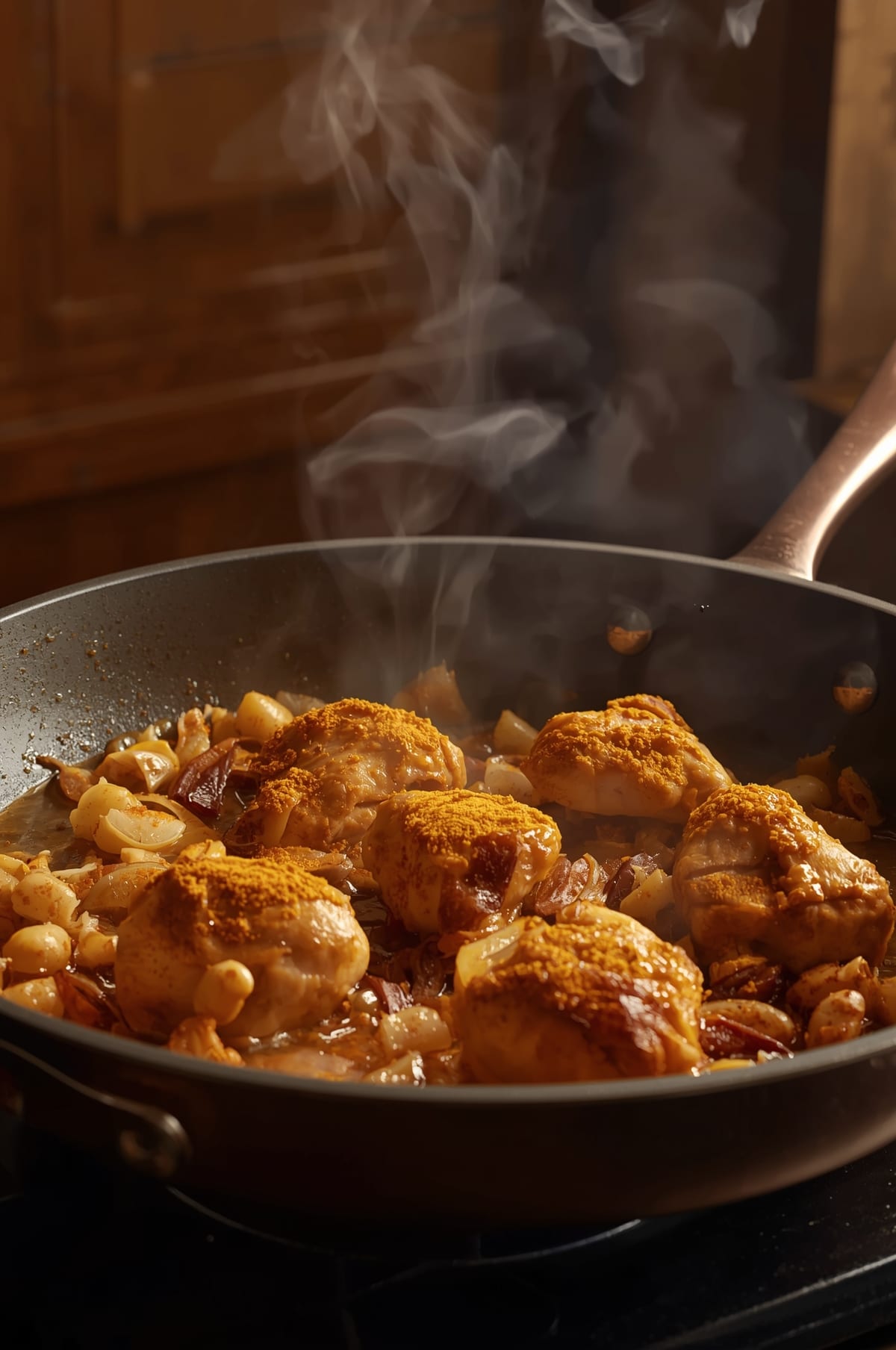 cuisson-poulet-oignons-epices-curry Cuisson du poulet avec oignons et épices curry