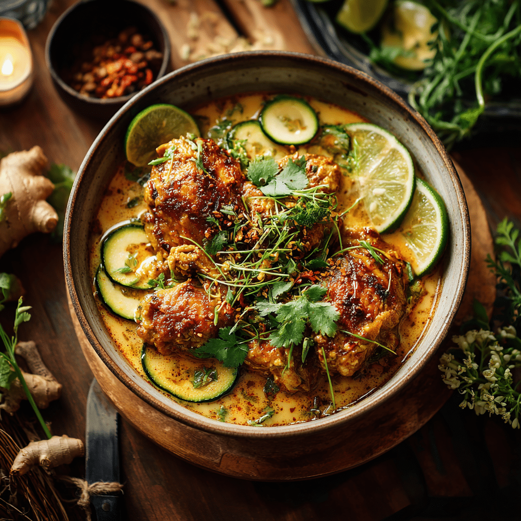 Poulet courgette curry lait de coco : recette simple et crémeuse 1 poulet courgette curry lait de coco dans un bol rustique