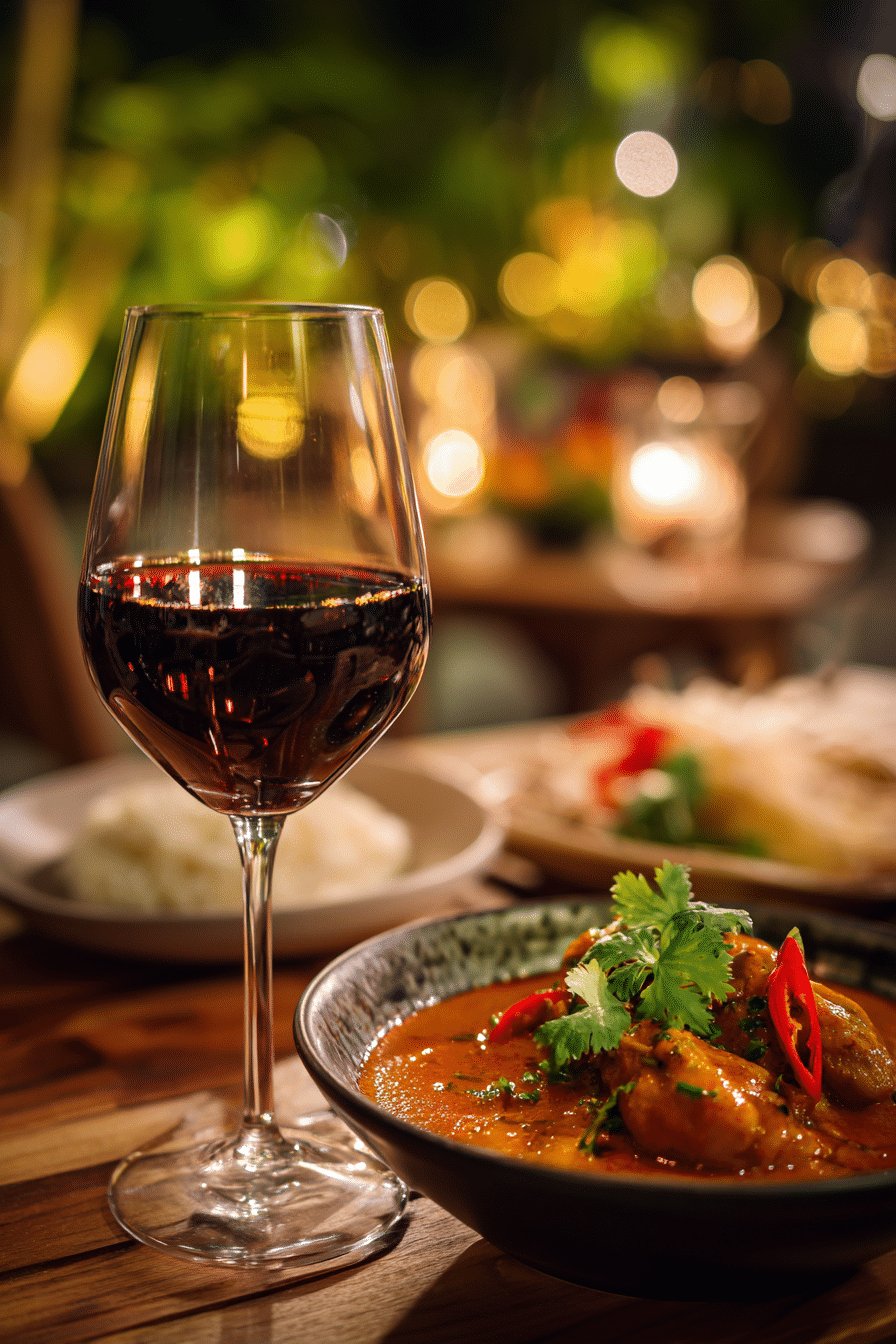 vin-rouge-avec-curry-rouge Vin rouge servi avec du poulet au curry rouge