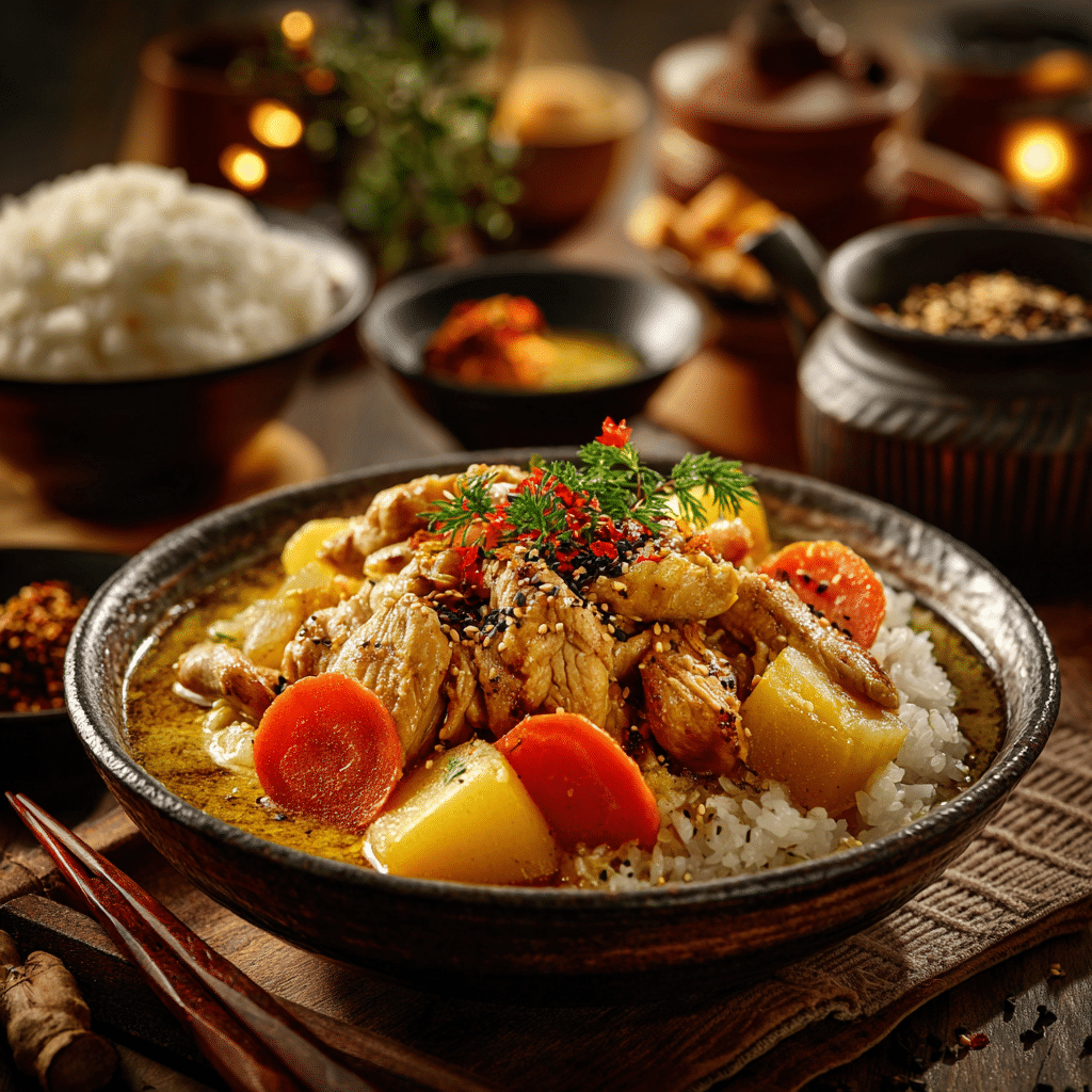 poulet curry japonais dans un bol de riz