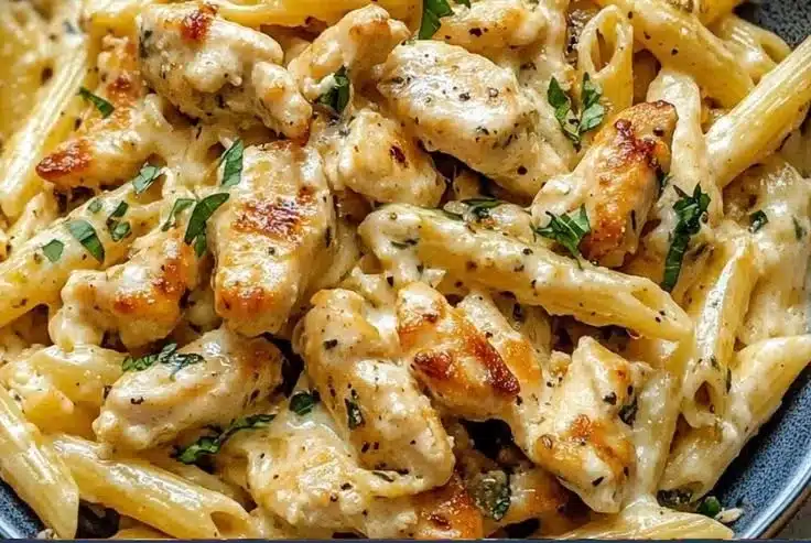 Plat savoureux de Pâtes au Poulet Épouse-moi, parfait pour un repas romantique.