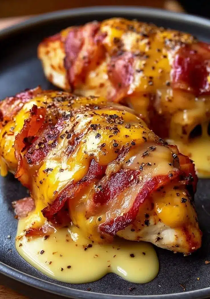 Poulet Enroulé Bacon Fumé Cheddar : un classique réconfortant à la française 1 Poulet enroulé au bacon fumé et cheddar, plat français réconfortant.
