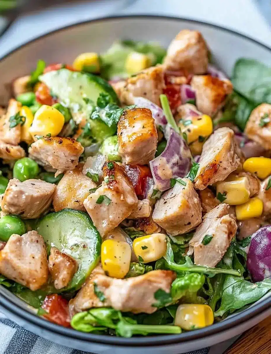Salade de poulet ranch saine garnie de légumes frais et sauce crémeuse