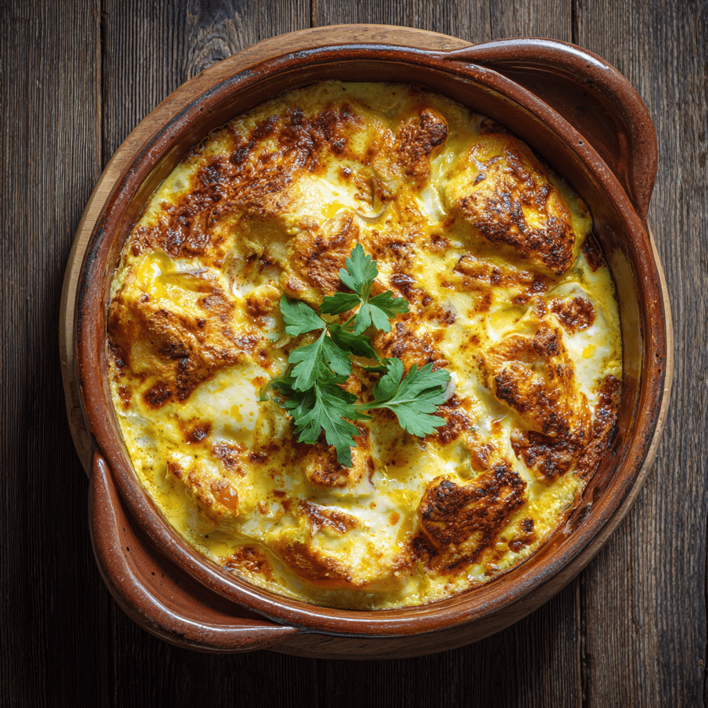 Curry poulet coco gratiné au four doré et fondant