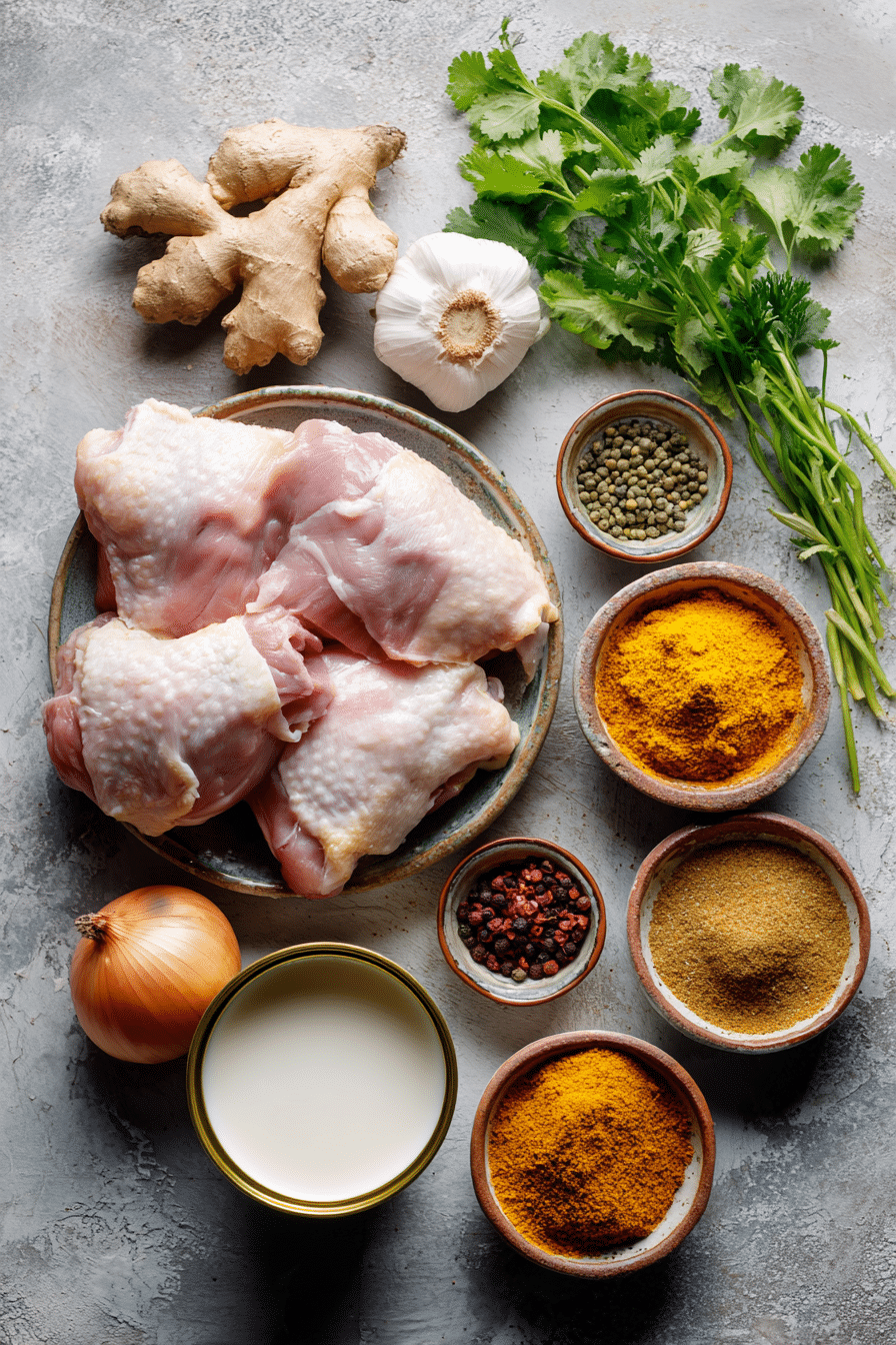 ingredients-curry-de-poulet Ingrédients pour curry de poulet