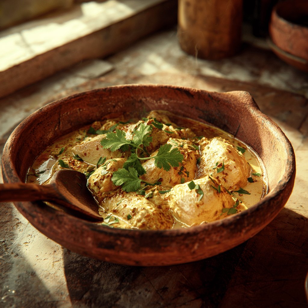 Curry de poulet crémeux servi chaud