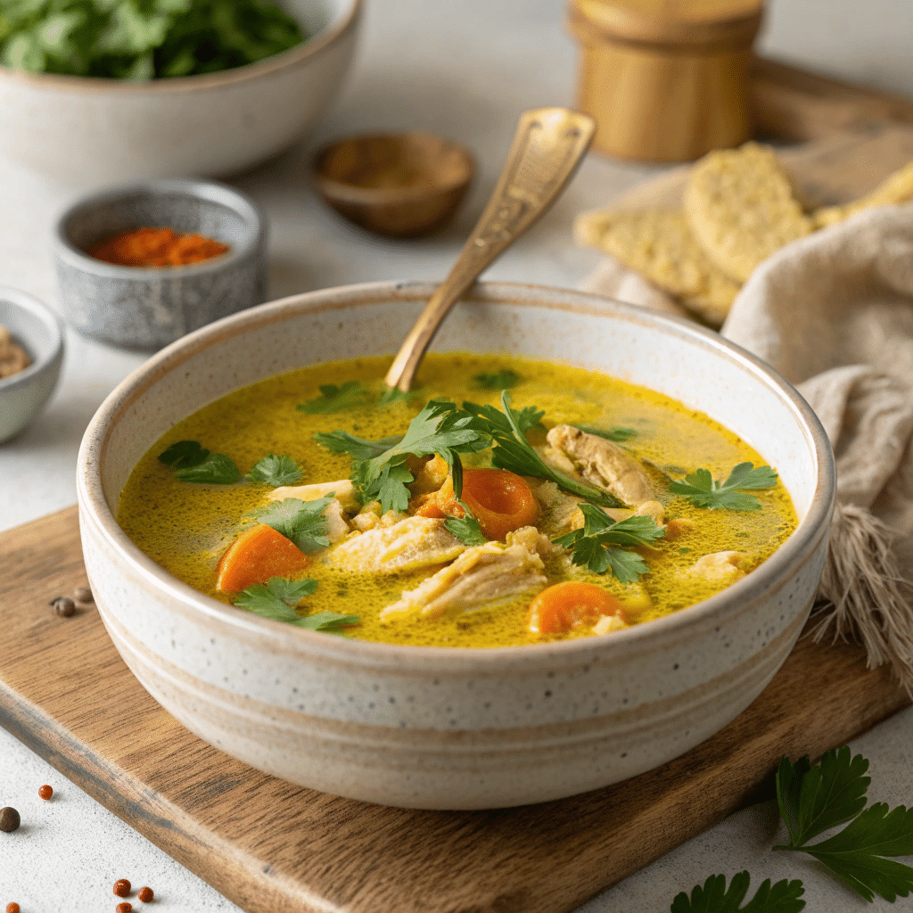 soupe de poulet l g re au curcuma 1