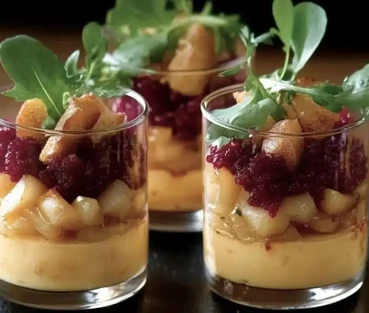 Verrines de Noël Pomme Magret de Canard 1 Verrines de Noël avec Pomme Magret de Canard, une recette festive élégante.