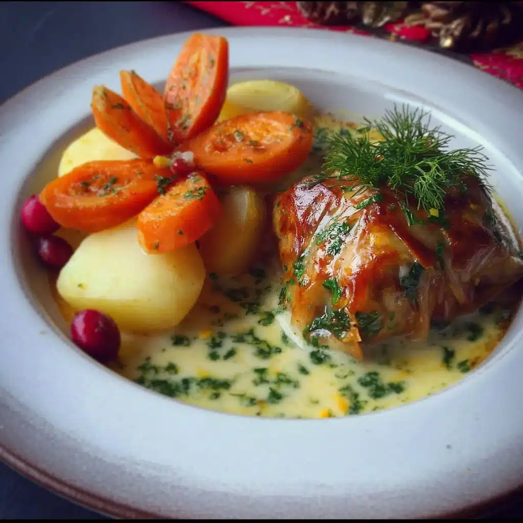 Aumônières de loup de mer garnies de carottes et navet avec sauce prosecco