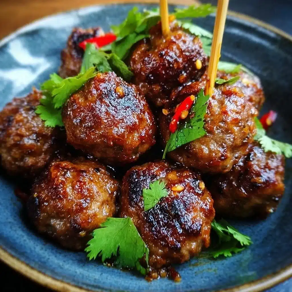Boulettes thaïlandaises sucrées et pimentées servies dans un plat traditionnel.