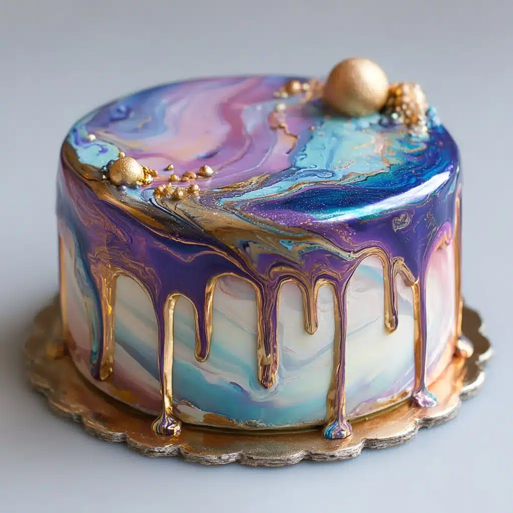 Design de gâteau miroir glacé avec un glaçage brillant et décoratif.