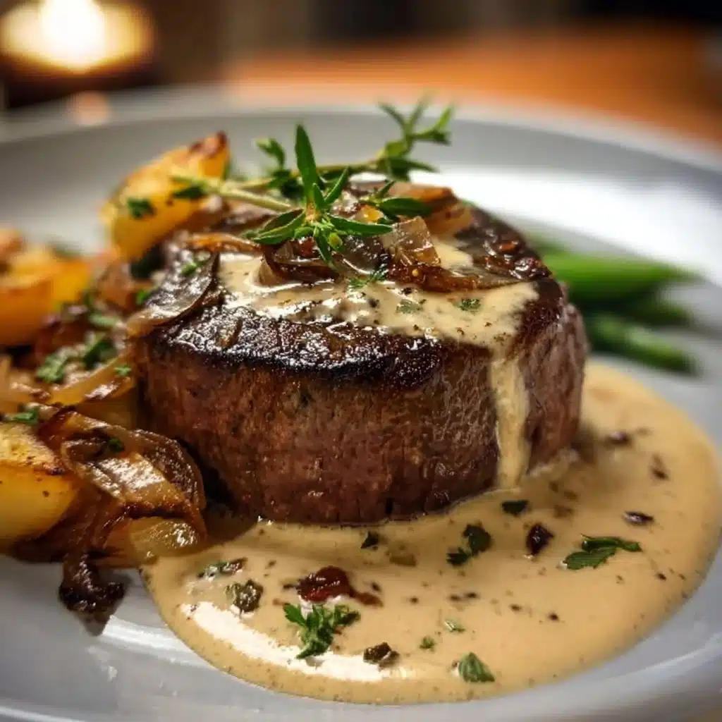 Filet de Bœuf à la Crème et Échalotes servi dans un plat élégant