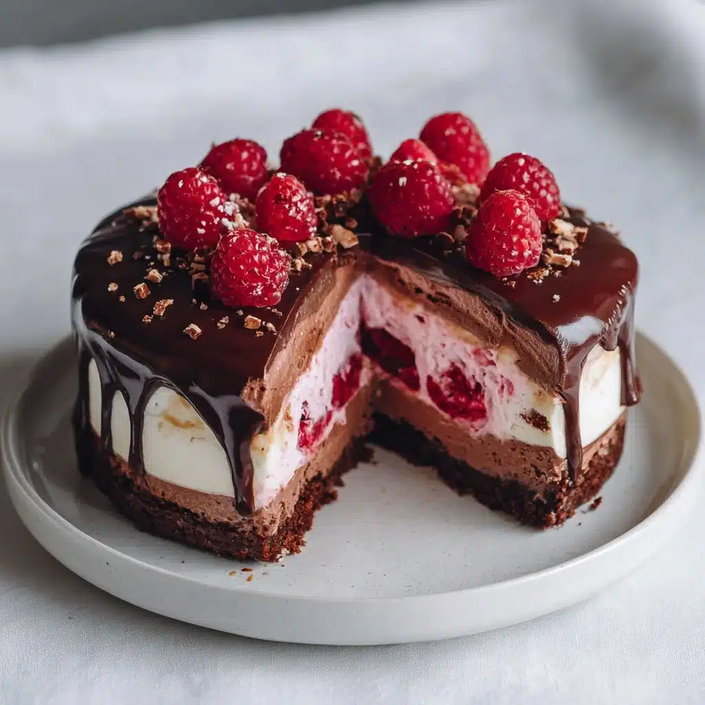 Gâteau Mousse au Chocolat et Framboise, dessert élégant et savoureux.