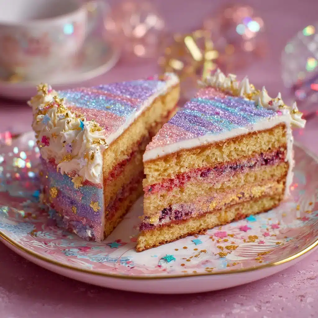 Gâteau pailleté décoré de perles colorées, prêt à être servi
