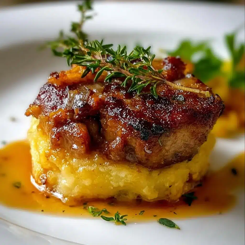 Parmentier de canard confit garni de purée onctueuse et morceaux de canard précieux.