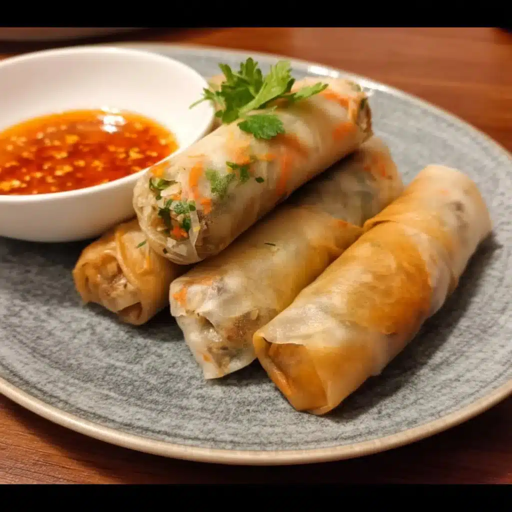 Rouleaux de printemps garnis de légumes frais et herbes aromatiques