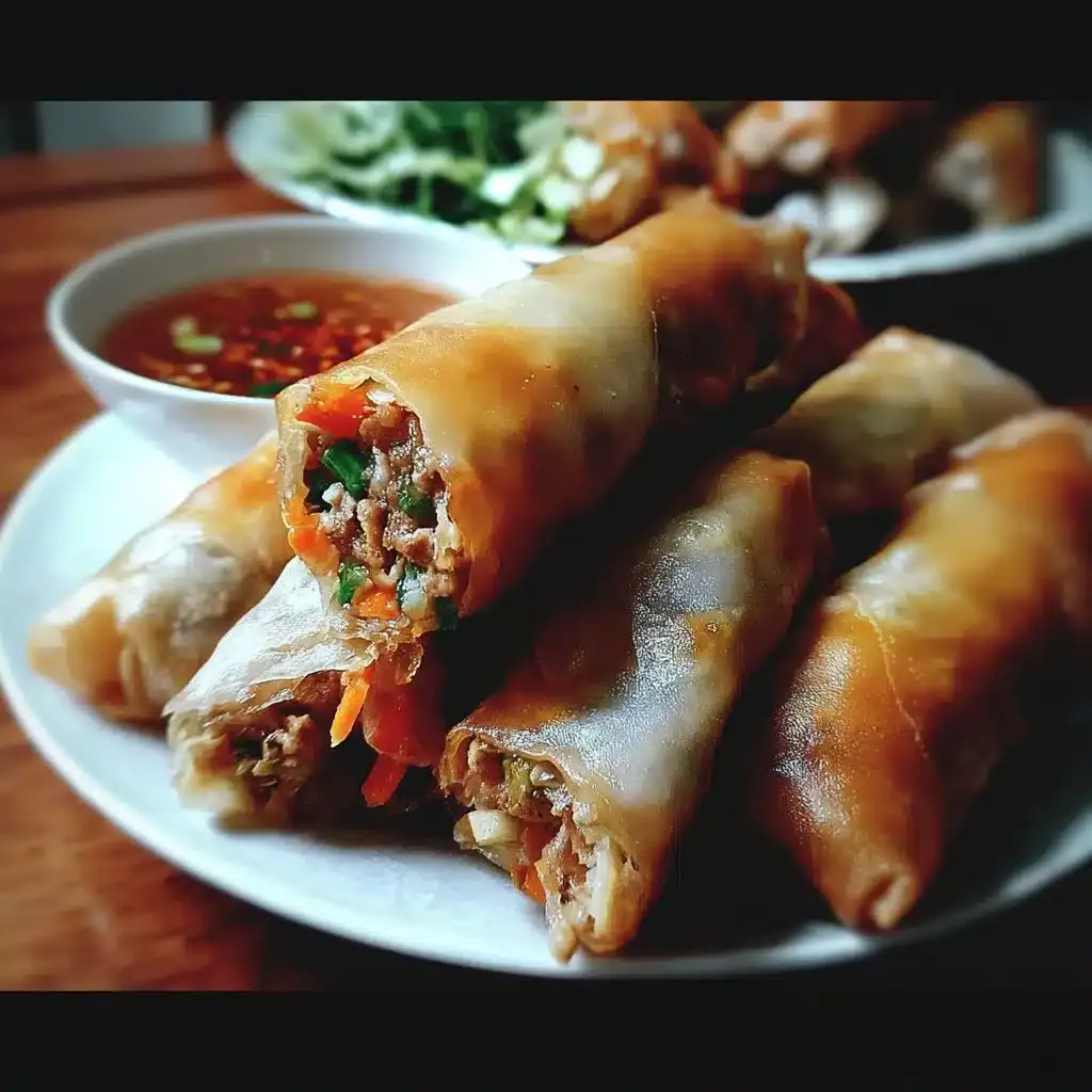 Assiette de rouleaux de printemps chinois faits maison avec légumes frais