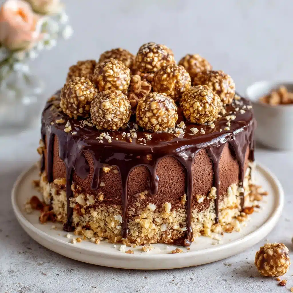 Tarte Ferrero Rocher sans cuisson garnie de chocolat et noisettes