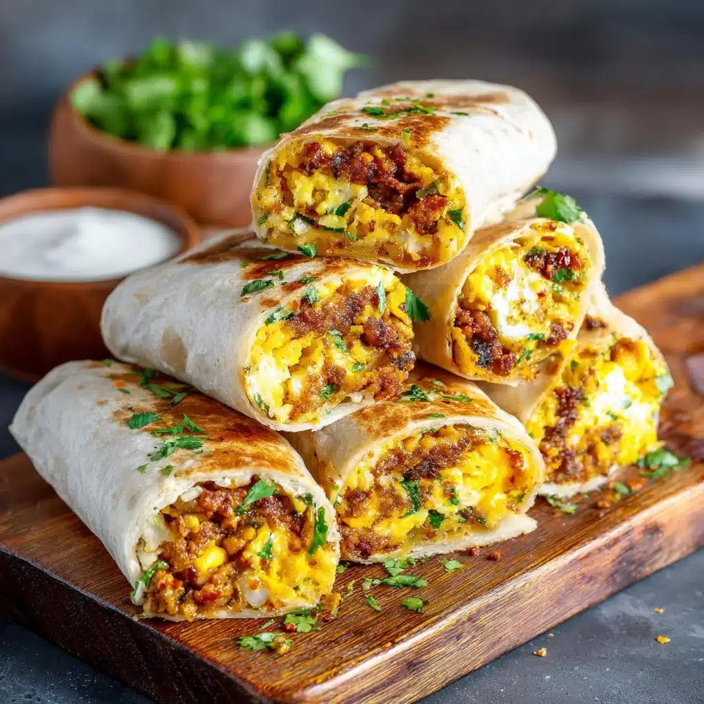 Burritos petit déjeuner garnis d'œufs, légumes et fromage