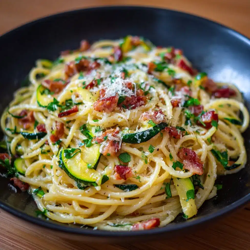 Assiette de carbonara légère aux courgettes, plat sain et délicieux.