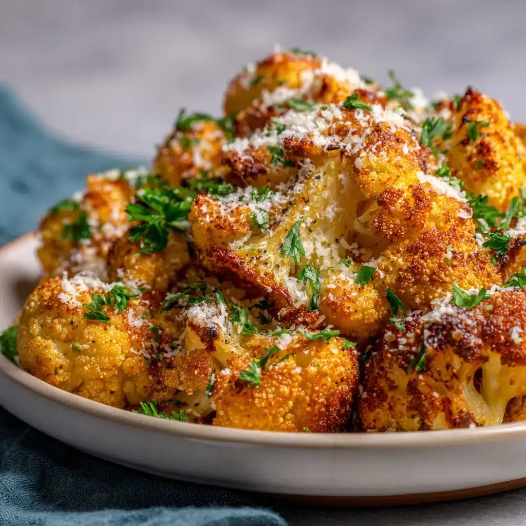 Chou-fleur rôti croustillant au parmesan servi dans un plat élégant