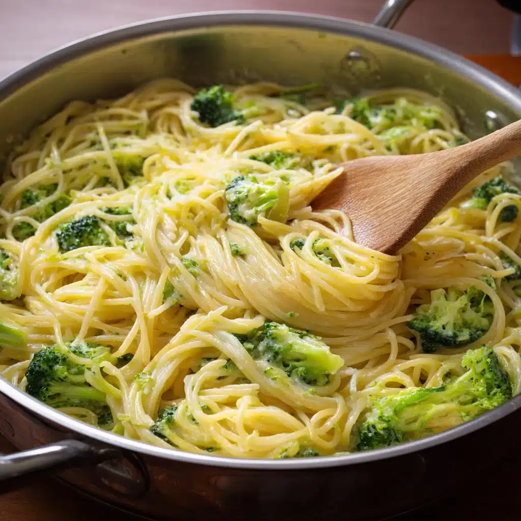 Recette de pâtes crémeuses au brocoli servies dans une assiette