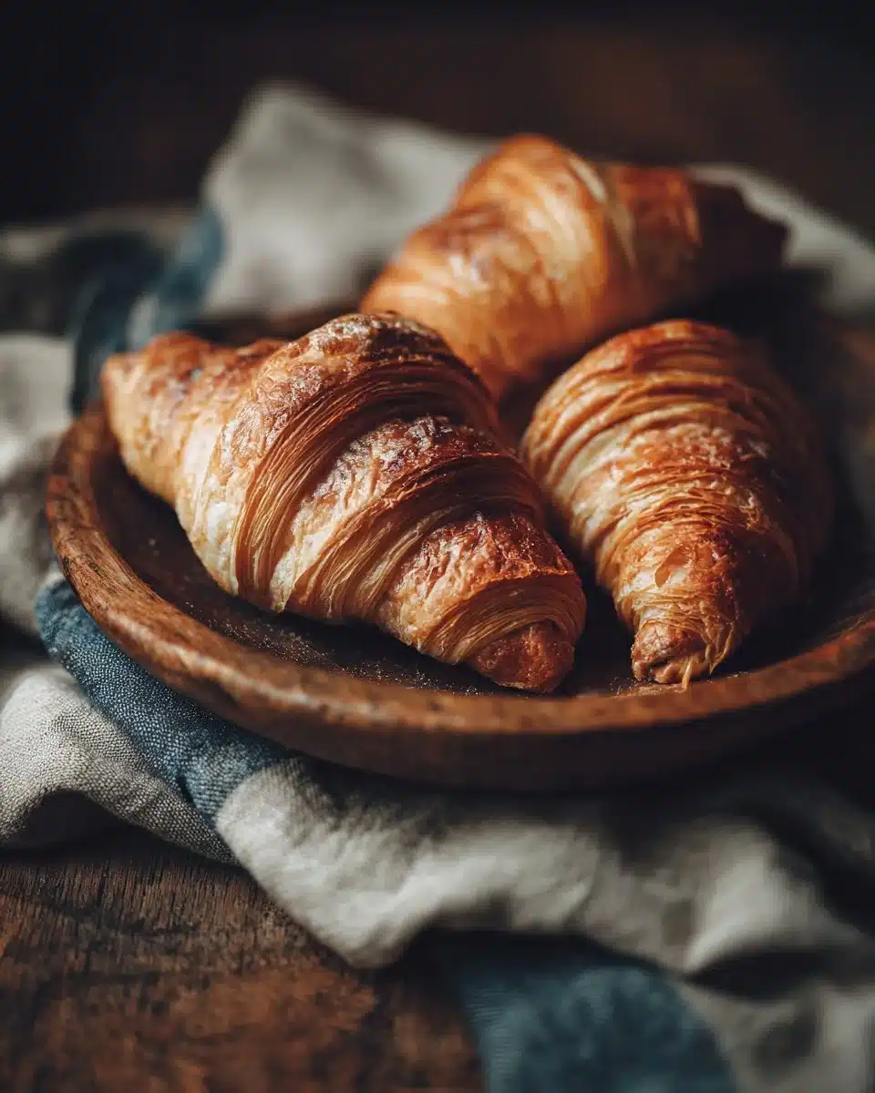 Un plateau de croissants dorés et feuilletés fraîchement cuits