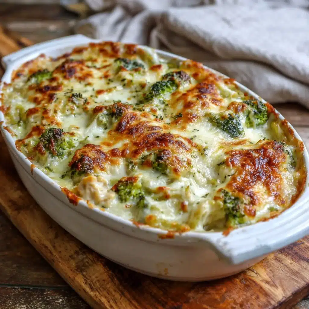 Gratin de Poulet avec Brocoli et sauce Alfredo, plat délicieux et réconfortant.