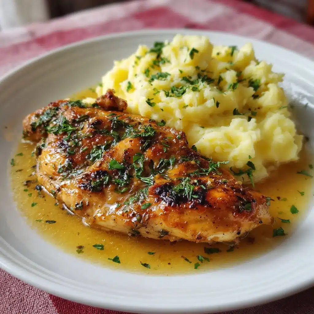 Poulet juteux au beurre à l’ail servi avec des purées crémeuses délicieuses