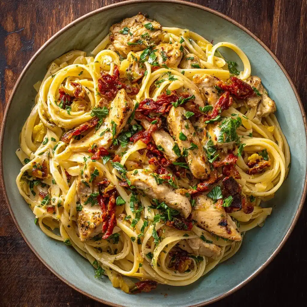 Assiette de linguine avec poulet et beurre cowboy, plat appétissant et réconfortant.