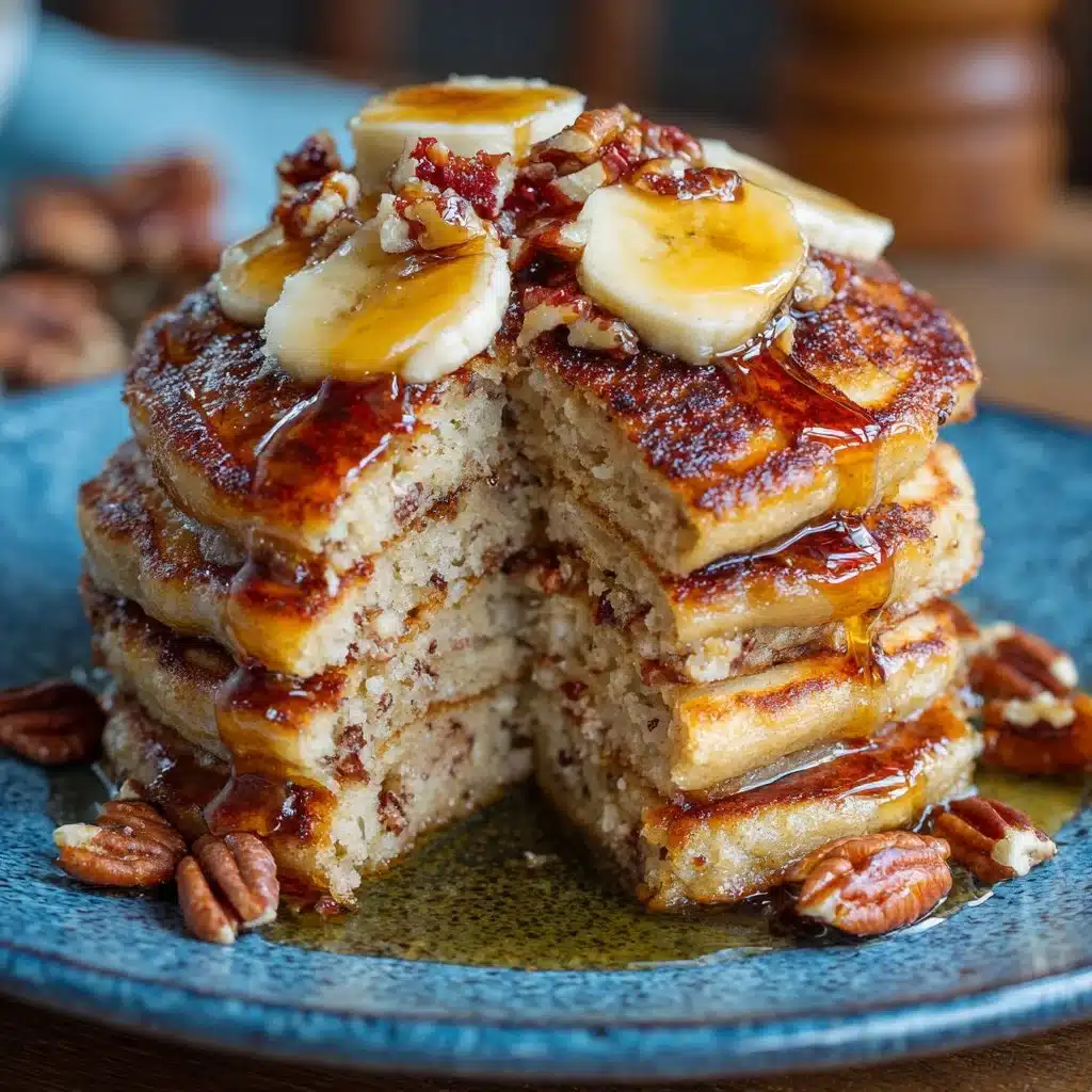 Pancakes au pain à la banane préparés au mixeur sur une assiette avec fruits