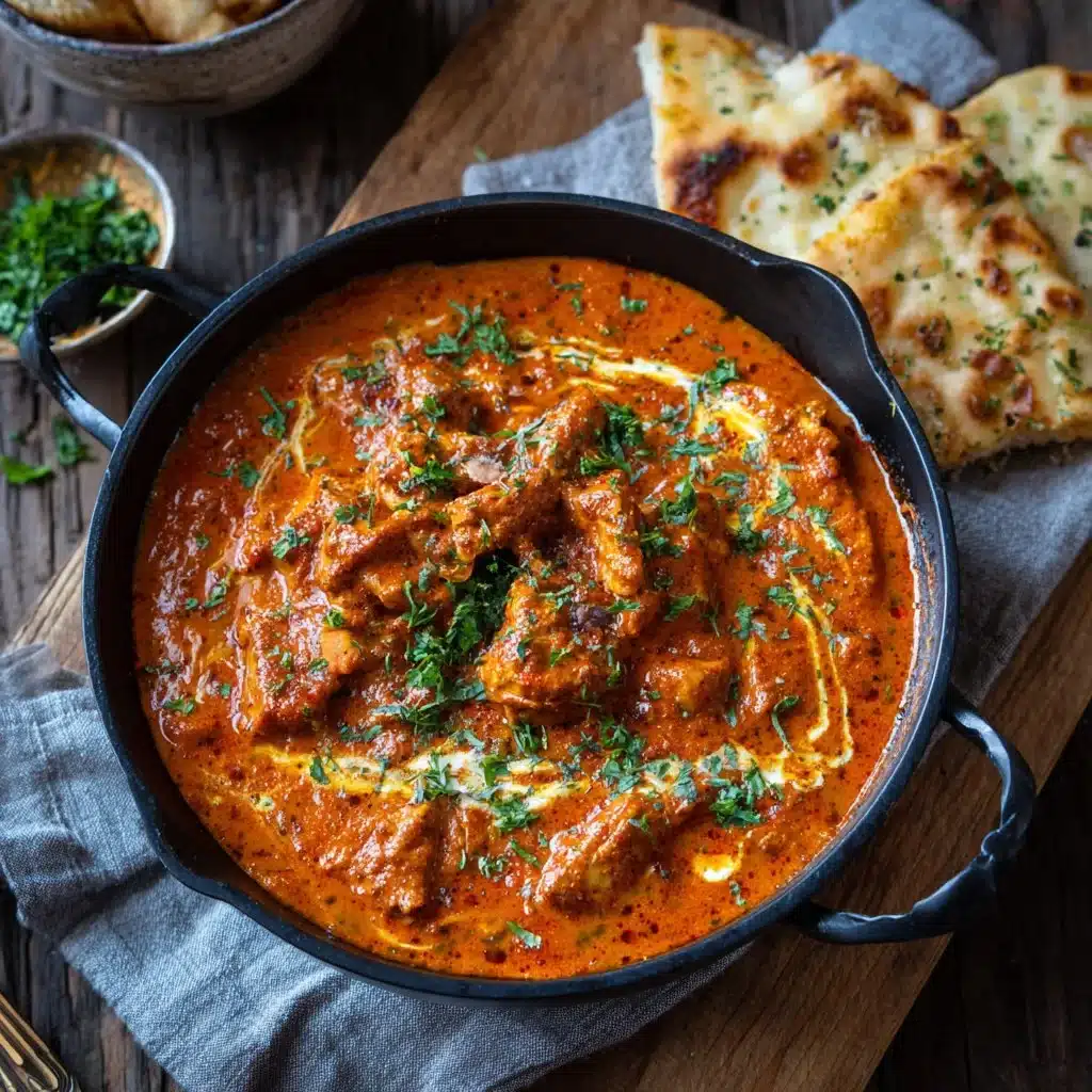 Plat de poulet au beurre servi avec des légumes colorés et une garniture.