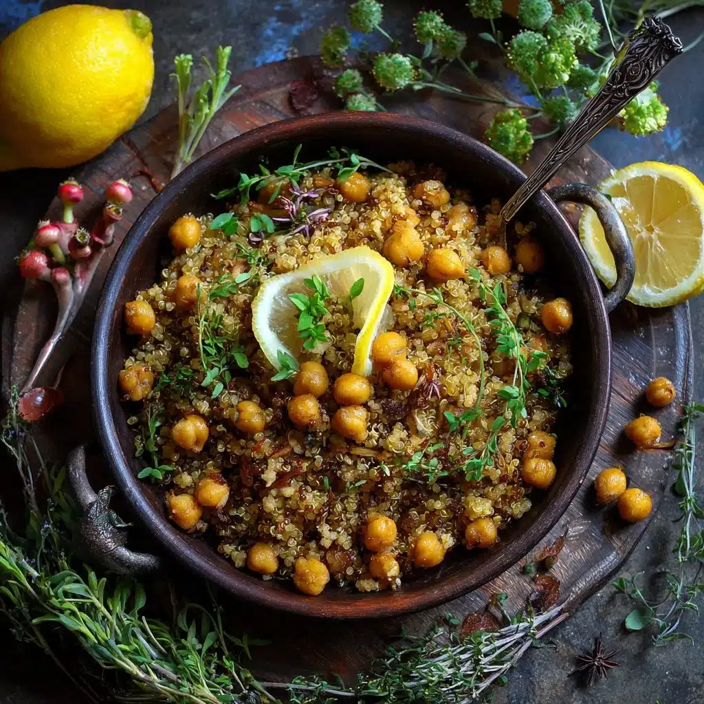 Quinoa avec herbes et pois chiches au citron dans un bol