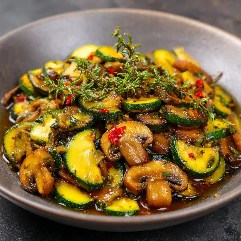 Sauté de courgettes aux champignons 1 Sauté de courgettes avec des champignons frais et des herbes aromatiques.