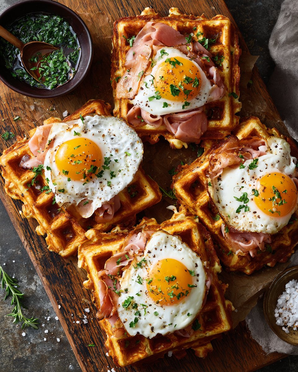 Gaufres Salées Croustillantes au Jambon et Fromage
